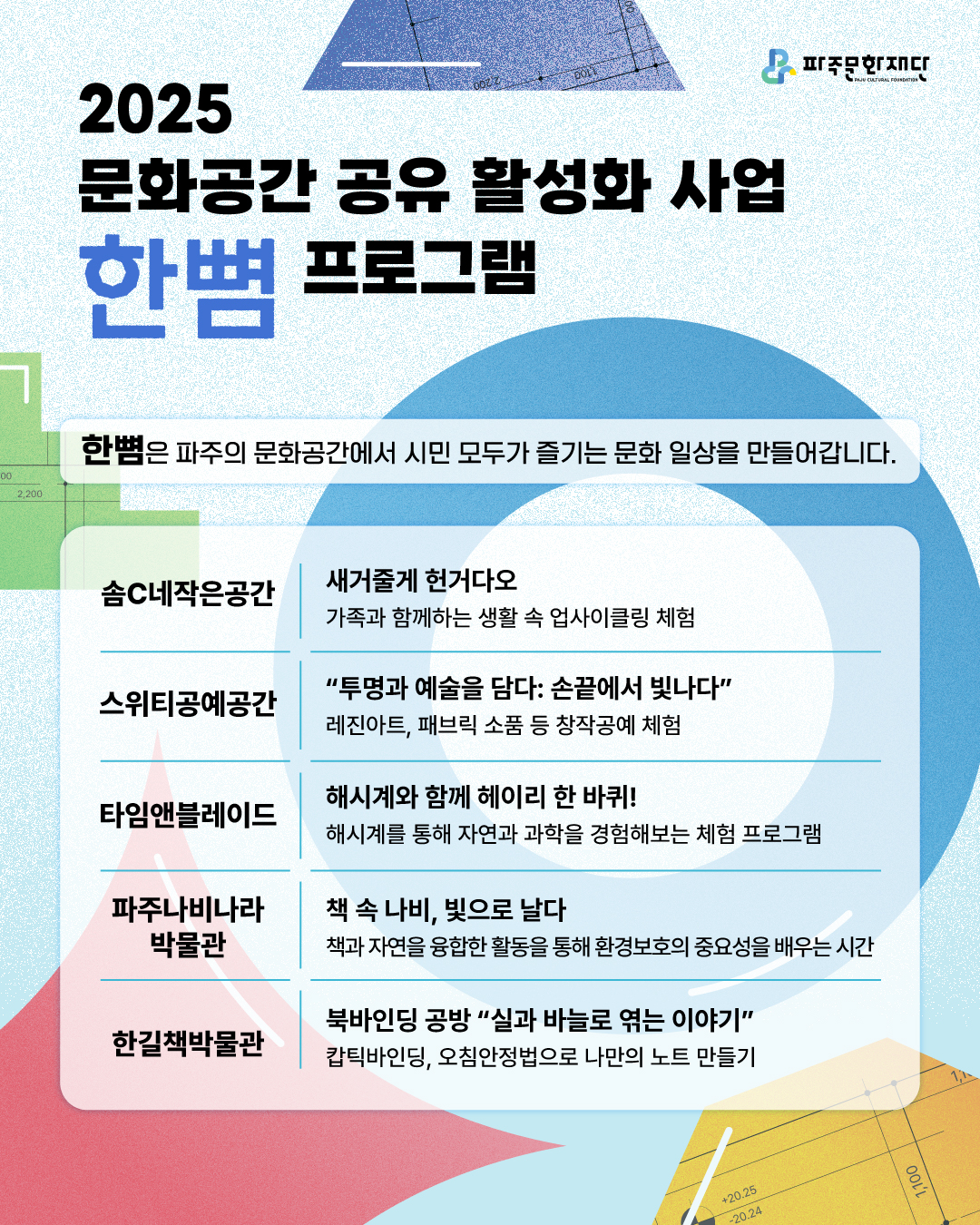 2025 문화공간 공유 활성화 사업 <한뼘> 프로그램 소개 리스트 이미지